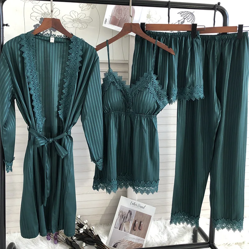 Spring Summer New 4 Pcs Set Women Pajamas Lace Sexy Fashion Pyjamas