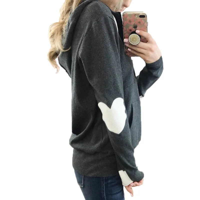 Новые модные женские толстовки с капюшоном с длинным рукавом, перемычка Hoody на молнии, Лоскутная Женская верхняя одежда, осенние толстовки