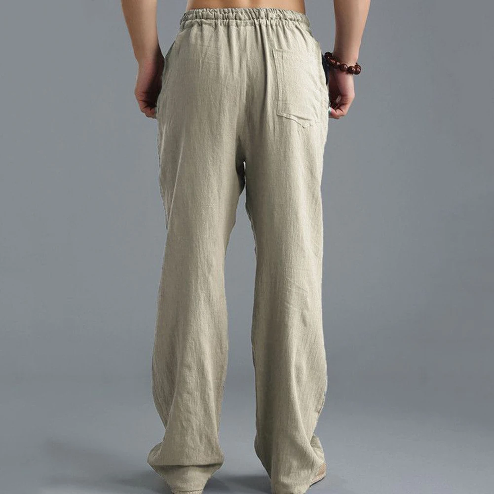 Casual Harem Men pants Male Solid Elastic Waist Straight Loose Pants Washed cotton breathable casual sports trousers linen Pants