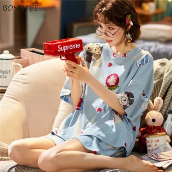 

Pajama Sets Women Summer Soft Short Sleeve Korean Sweet College Girls Sleepwear Casual Loose Chic Popular Print Femme Homewear