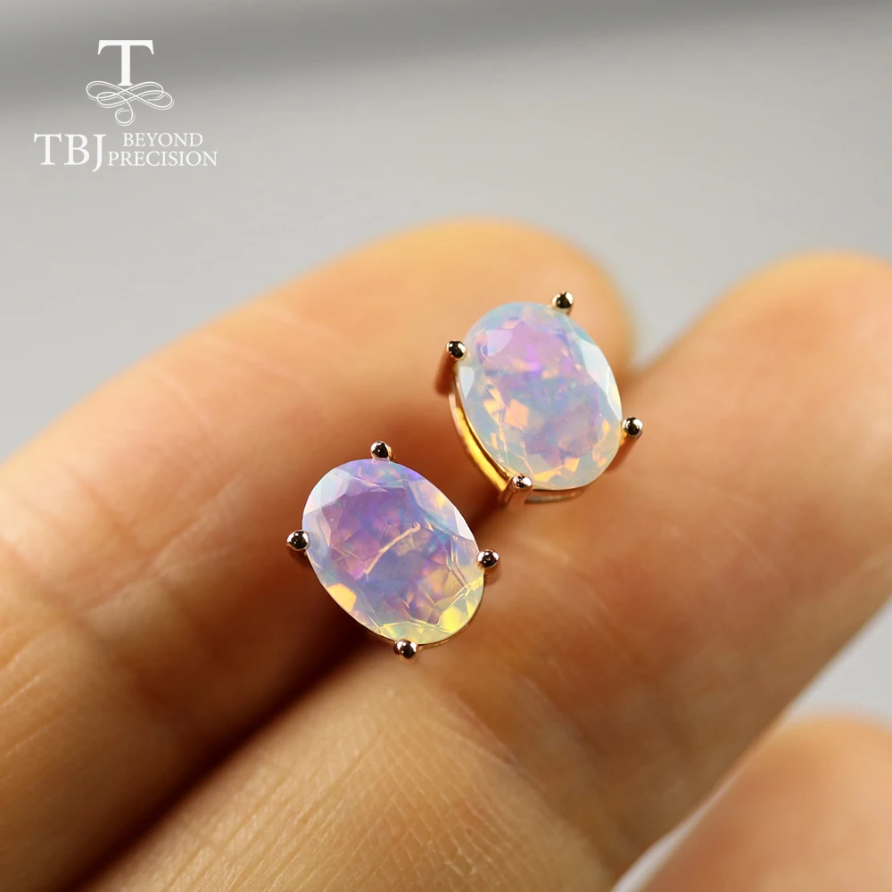Jewelry Set Silver Jewelry Silver Jewelry Set 2ct Natural ethiopian opal earring oval 6*8mm gemstone simple design earring 925 sterling silver for girls & lady