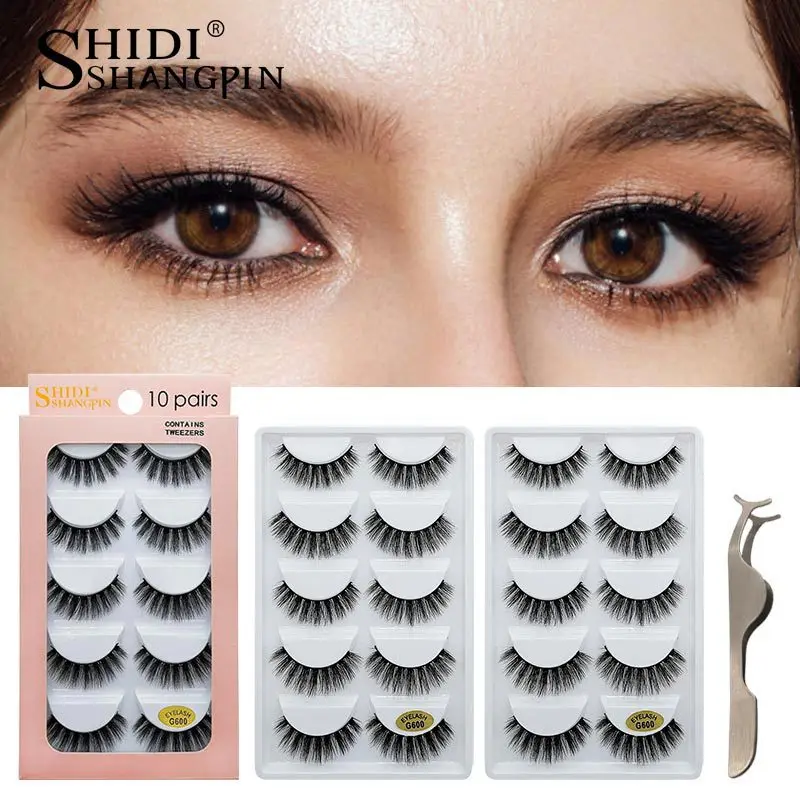 

Hot Sales 10 Pairs Mink Fur False Eyelashes Natural Thick Wispy Fluffy Dramatic Volume Fake Lashes Extension Tools