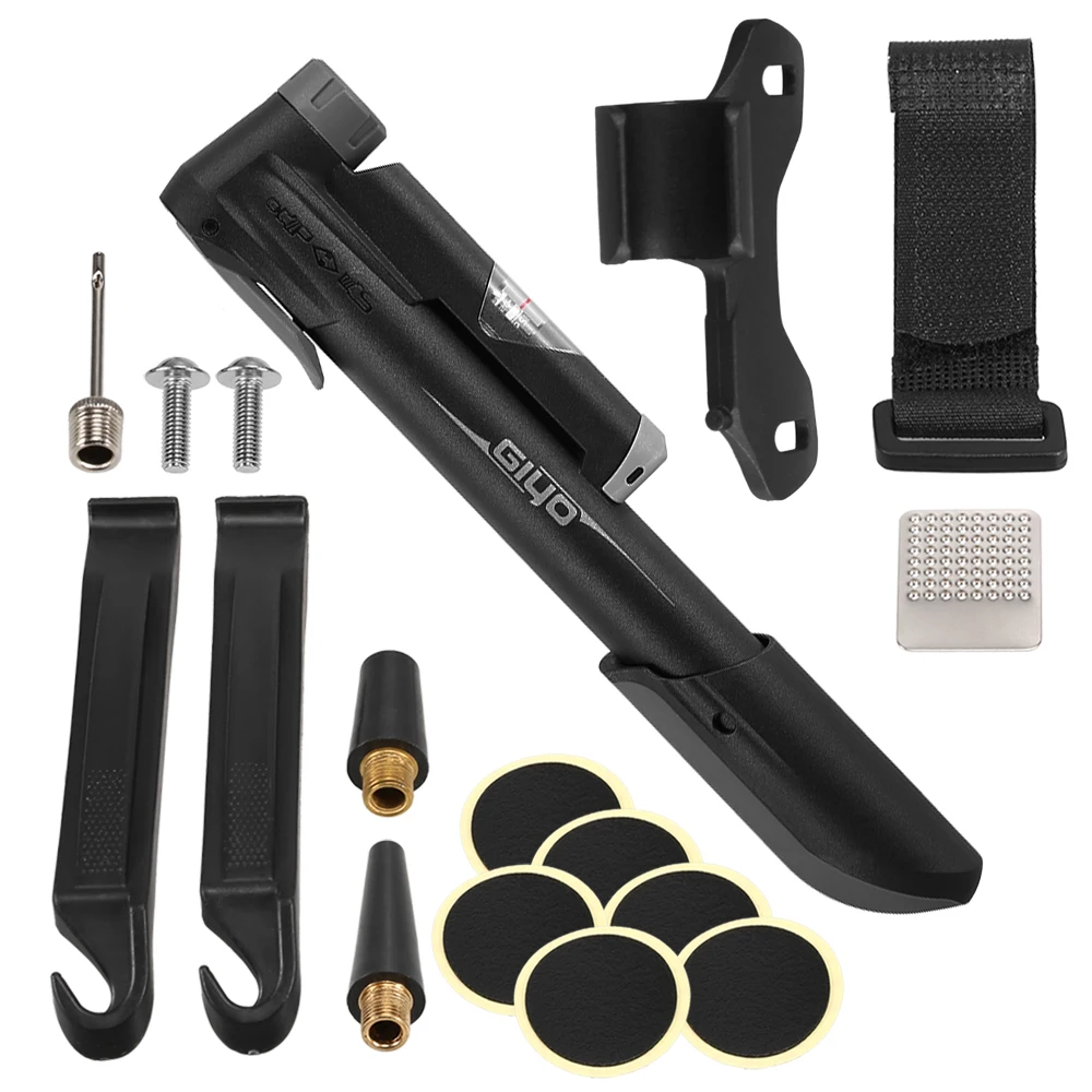 Mini Bike Pump Bicycle High Pressure Air Built-in Gauge Puncture Repair Kit Fits for Presta Schrader Valve | Инструменты