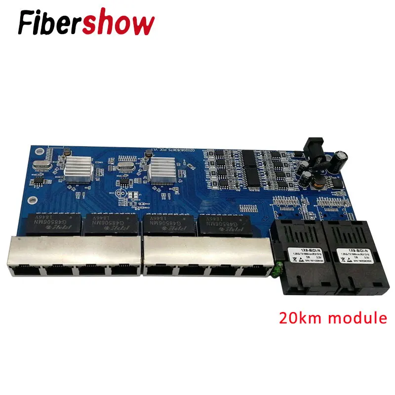 POE 8 RJ45 2 SC fiber Gigabit Ethernet коммутатор волоконно-оптический одномодовый UTP порт 10/100/1000 M плата PCBA - Цвет: with 20KM module