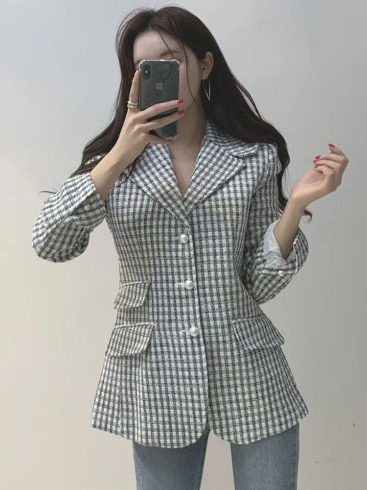 Real shot new fashion temperament Slim short paragraph suit jacket - Цвет: Black grid