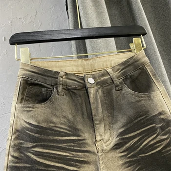 Damskie Jeansy Barwione - Elastyczne - Skinny - Khaki 3