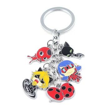 

Anime Ladybug and cat noir Action Figure Keychain Black Cat Keyring Car Holder Key Chains Noir Green Claw Kids Jewelry Wholesale