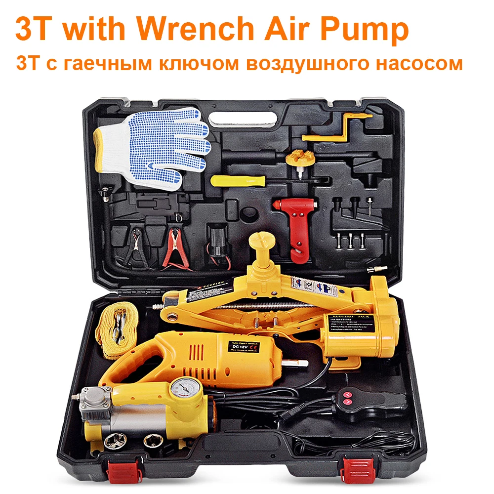 

3T 2T Car Electric Jack with Inflatable Pump Wrench Repair Tools Kit for Tire Inflation Auto Maintenance 100W Car Jacks Lifting