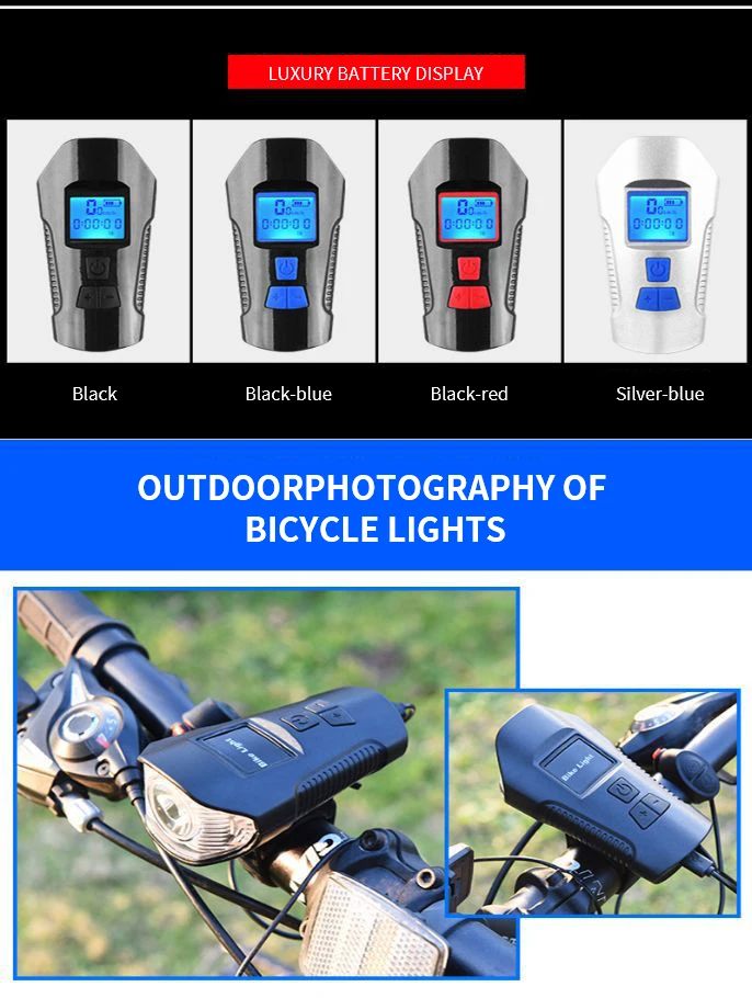 USB Charging Waterproof Bicycle Light with Stopwatch Speaker LED Bike Headlight Horn Speed Meter LCD Screen Cycling Flashlight