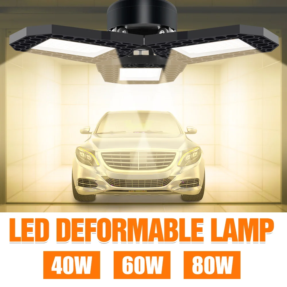 

E27 Garage Light LED Bulb Deformable Lamp 220V High Brightness UFO Led Folding Industrial Light 40W 60W 80W Workshop Warehouse