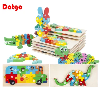 New Kid Jigsaw Board 3D Wooden For Toddlers Puzzle Tangram Cartoon Vehicle Animals Learning Educational Toys for Children Gifts 1