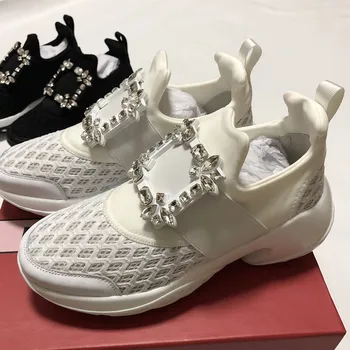 

Thick Heel Sneakers Women Rhinestone Square Buckle Outdoor Shoes Woman New Brand Dad Shoes Casual Breathable Mesh Ladies Shoes
