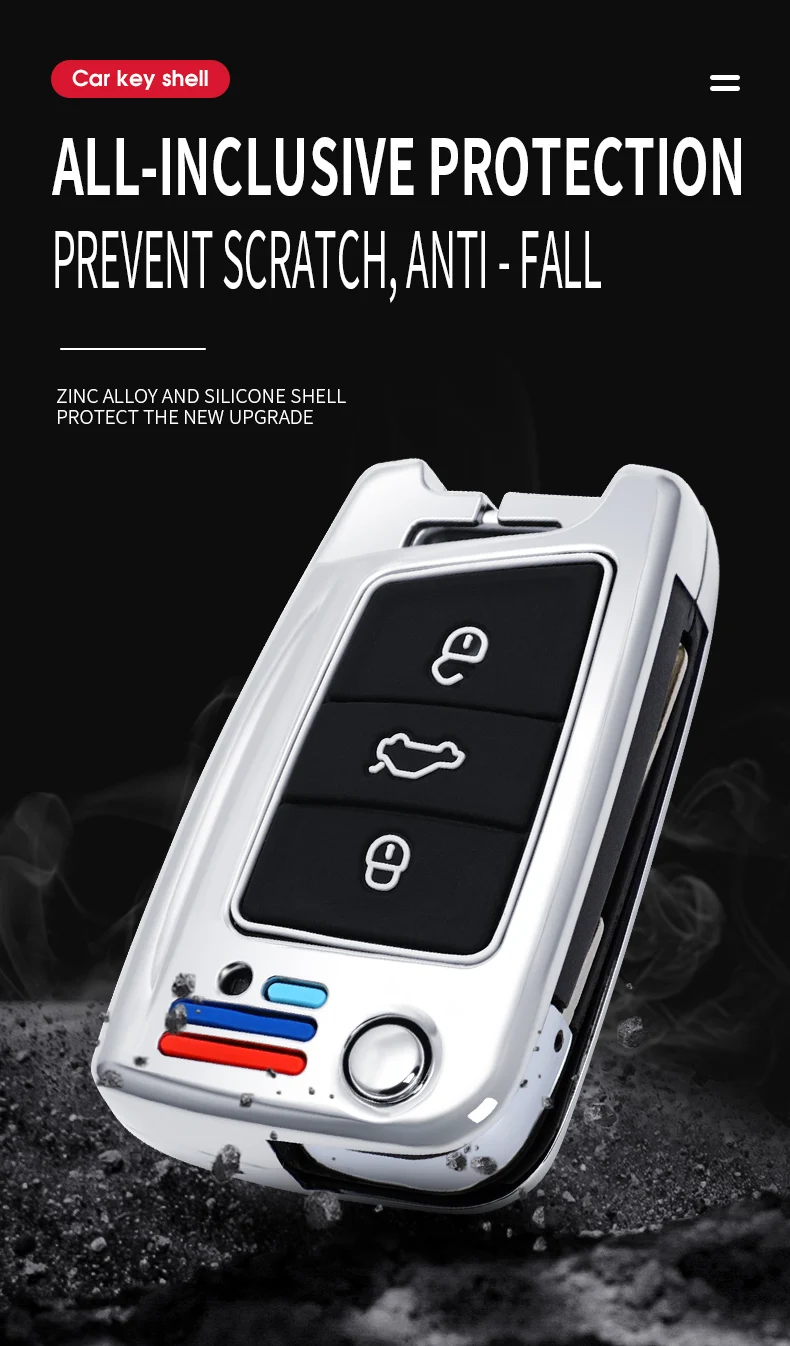 Custodia per chiave a distanza per auto in lega di zinco Shell Fob per Volkswagen VW Golf 7 MK7 Skoda Octavia A7 Seat Ibiza Leon FR 2 Aztec Altea - H89702b20e1b746ae9d0ba2268dc19687V