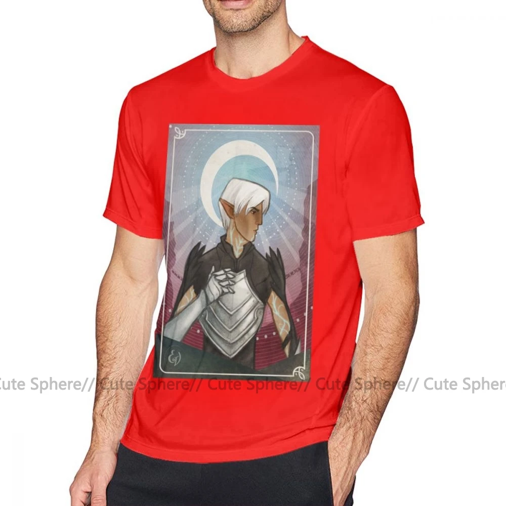 Dragon Age, футболка, Fenris The Moon, футболка, 100 хлопок, короткий рукав, футболка, пляжный рисунок, 4xl, Мужская забавная футболка - Цвет: Red