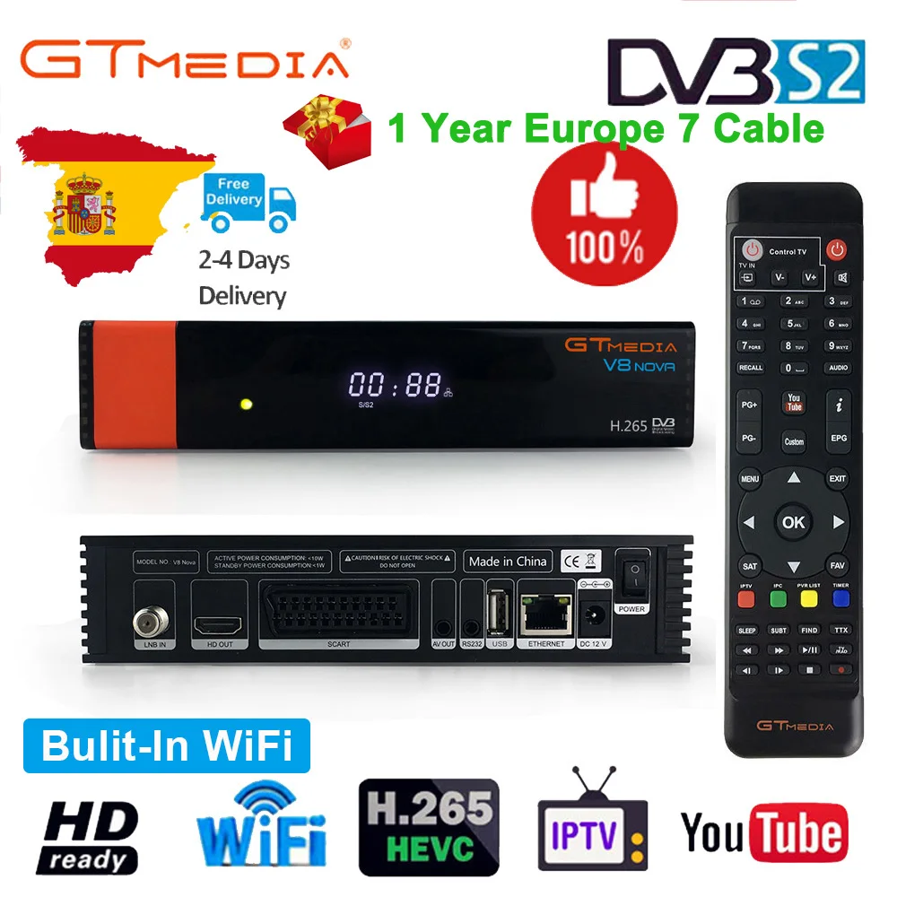 

Original DVB-S2 GTmedia V8 NOVA Satellite TV Receiver Built-In WiFi With 1 Year Europe 7 Cable 1080P Satellite Receptor V8 Nova