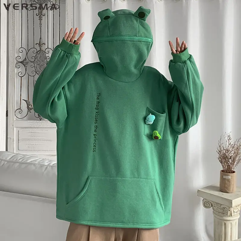 

VERSMA Korean Ulzzang Frog Patchwork Vintage Hoodie Sweatshirt Men Autumn Hip Hop Oversized Hooded Sweatshirts Male Dropshipping