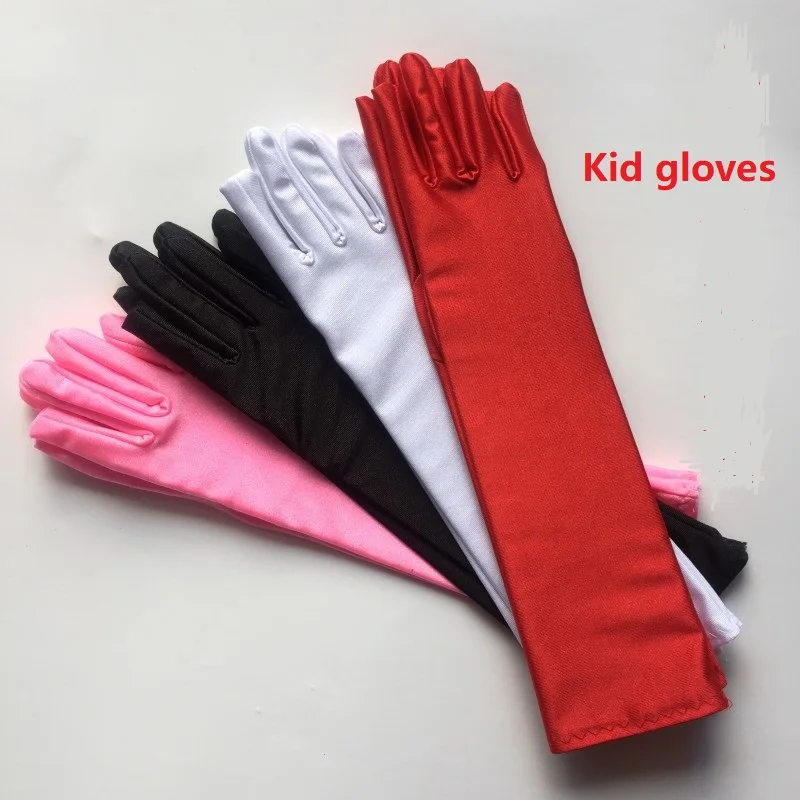 

10 pair/ Lot Kid child flower girl long student gloves White black red unisex finger glove free shipping wholesale