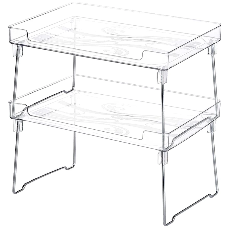 

Kitchen Cabinet and Counter Shelf Organizer, Clear Stackable Storage Shelves for Kitchen Bathroom Bedroom Vanity 2 Pack