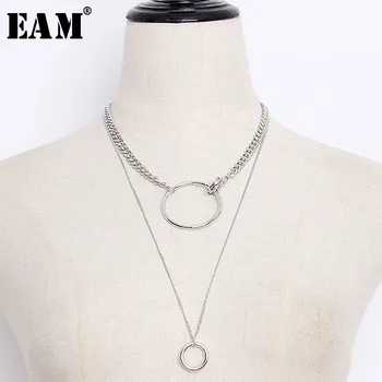 

[EAM]2020 Spring Summer Woman New Listing Temperament Solid Golden Sliver Color Long Round Double-deck Chain Necklace LD677