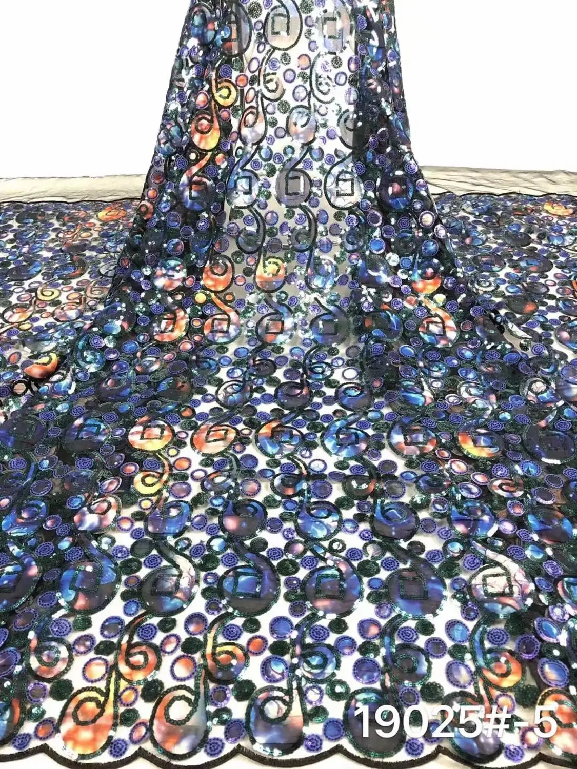

French lace fabric 5yds/pce 3cm two color shiny sequins embroidery mesh fabrics women gorgeous luxury bright dress lagos party
