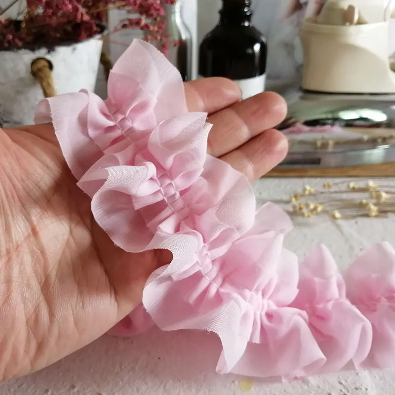 5 см в ширину, два слоя, розовый, 3D, плиссированное, изысканное, шифоновое, кружевное, с рюшами, отделка, вышивка, лента, женское свадебное платье, сделай сам, швейные принадлежности