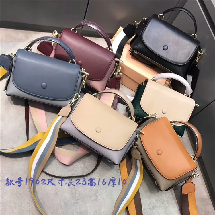 

2020 Head Layer Cowhide Leisure Contrast Color Single Shoulder Diagonal Hand Genuine Leather Female Bag Wide