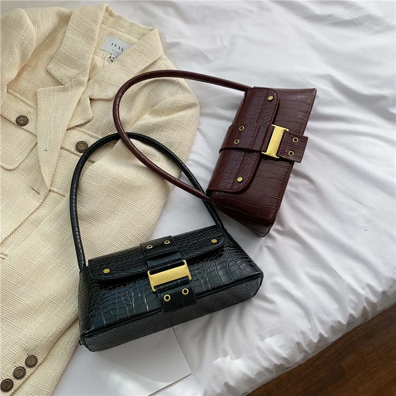 

France Non-mainstream Bag Women's 2019 New Style Retro Popular Crocodile Pattern Shoulder Bag Korean-style Versatile Armpit Bagu