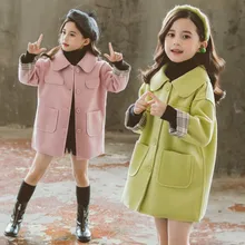 Детский плащ для девочек, детская куртка, Клетчатая Шерстяная ткань, очень плотная теплая, корейский стиль