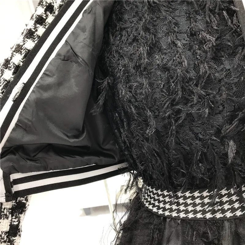 ALPHALMODA зимняя клетчатая одежда+ плиссированная кружевная юбка женский модный костюм из 2 предметов короткий твидовый пиджак с v-образным вырезом юбка шикарный комплект из 2 предметов