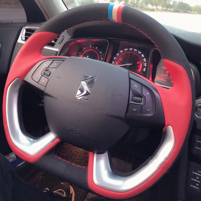 

For Citroen DS4/DS5LS/DS6/DS7 /C4 DIY custom hand-stitched leather suede car steering wheel cover