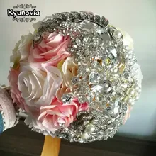 Kyunovia, роскошная брошь, букет невесты, румяна, розовая роза, свадебные цветы, кристалл, свадебный букет BY57 buque de noiva ramos de novia
