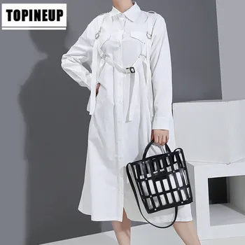 

Popular Full Sleeve Loose Shirt Dress Have Personality Special Solid Color Loose Dresses Over Knee Comfortable Leisure