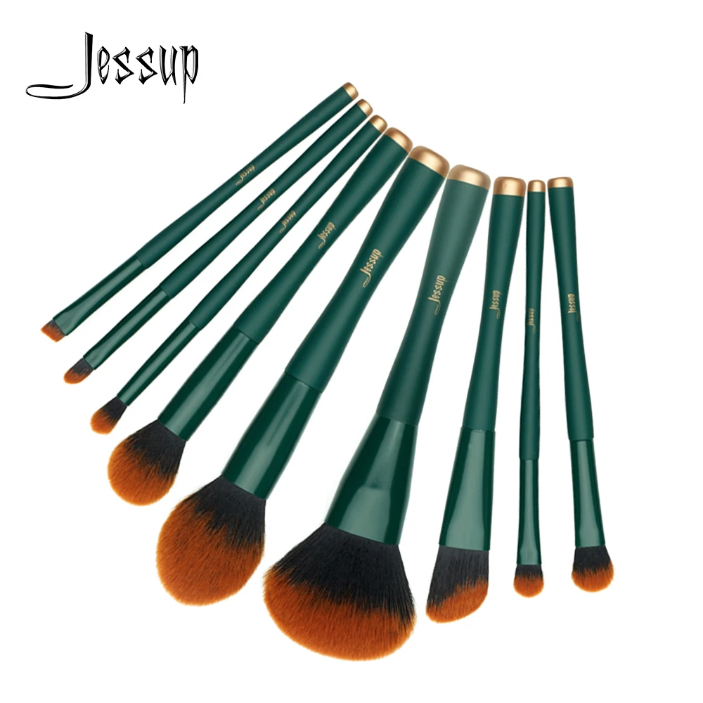 

Jessup brush makeup brush 9pcs Synthetic Bristle Trekking Green Brow Concealer Powder Foundation Cosmetic Kit