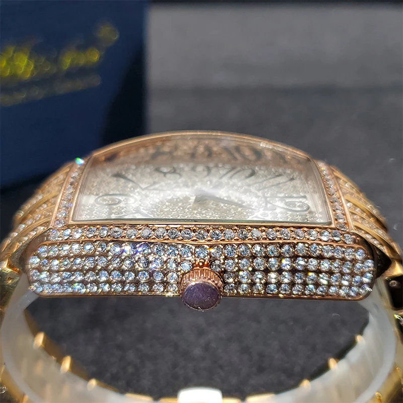 MISSFOX Ceas de aur pentru bărbați, ceasuri hip-hop bling bling tonneau cu cuarț pentru bărbați mari, impermeabil, ceas de mână Millerable_voghion.com