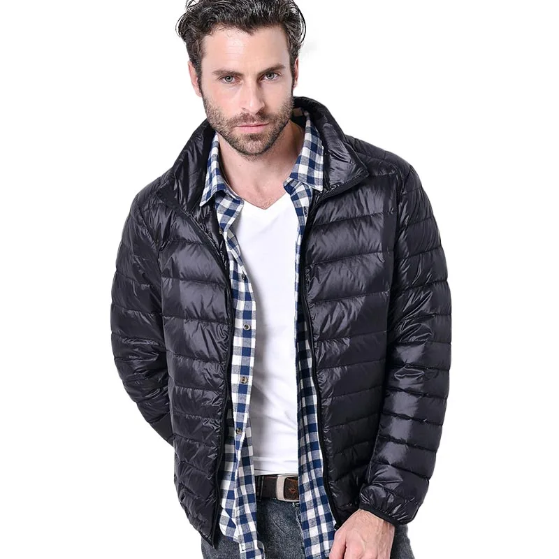 Зимний легкий пуховик пальто для мужчин со стоячим воротником тонкий большой размер 5Xl повседневное короткое пальто для мужчин Doudoune Homme - Цвет: black