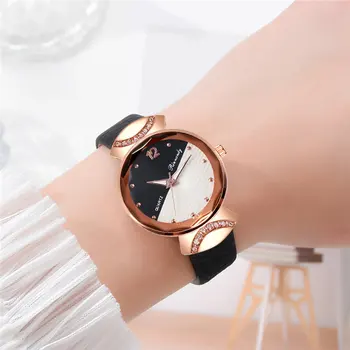 

New Hot Women Girls Fashion Quartz Watch Dual Color Dial with PU Leather Band Small Scale Dress Watch SMR88