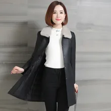 Осенне-зимнее пальто для женщин темпераментный норковый мех воротник овечья кожа куртка женская черная натуральная кожа пуховая одежда A261