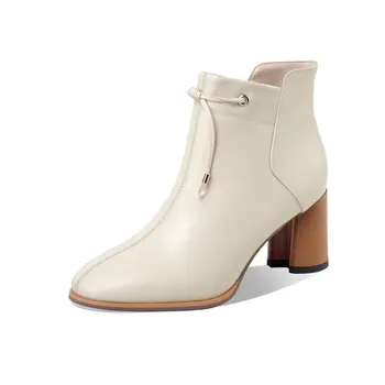 

Genuine Leather Basic Thick high Heels Elegant Women Ankle Boots Side Zipper dress party Shoes Woman Winter boots size 4142 43