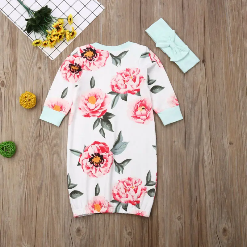 Newborn Baby Boy Girl Long Sleeve Floral Infant Sleepwear Pajamas Set