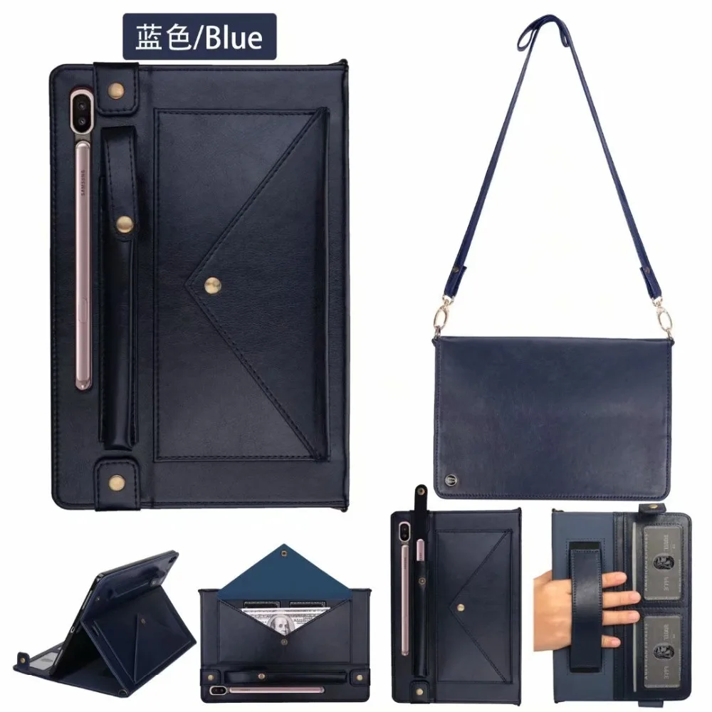 Genuine Leather Case with Pencil Holder for Samsung Galaxy Tab S6 10.5 SM-T860 SM-T865 Tablet Cover with Neck Strap+ Pen