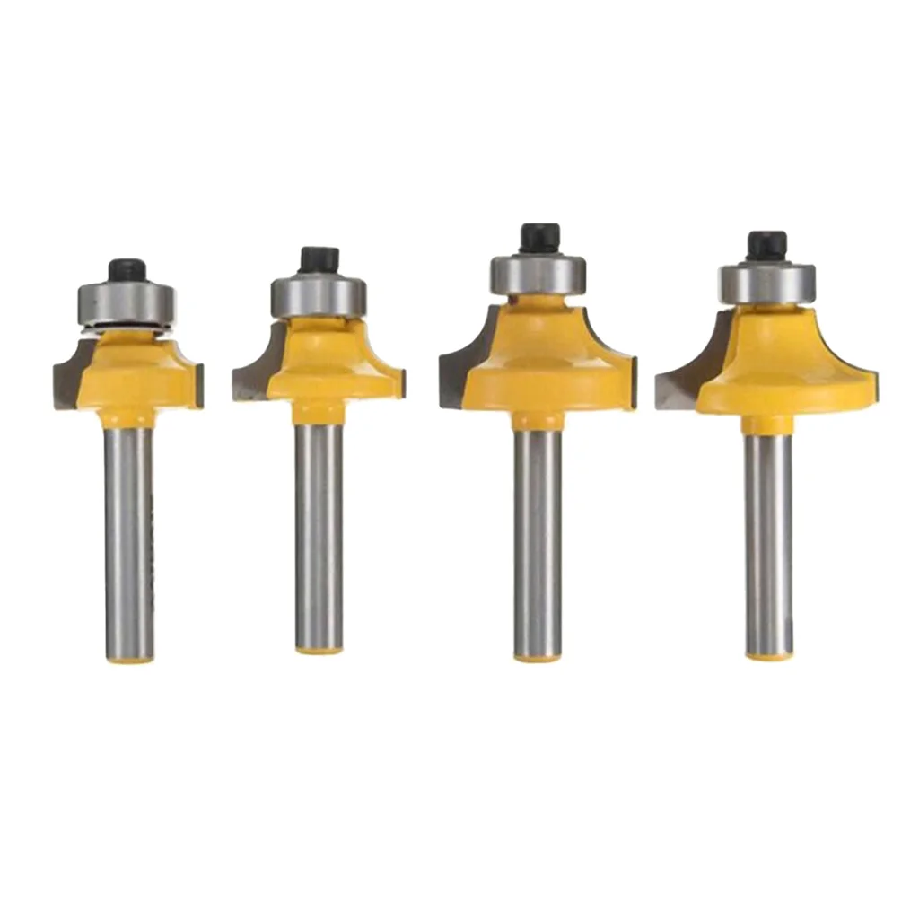 4Pcs Round Over Router Bit 1/4” Shank Round over Edging Router Bit Set Corner Rounding Edge-Forming Roundover Beading Router Bit Set 1/2 3/8 1/4 1/8 Radius 