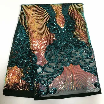 

African sequins Lace Fabric Embroidered Nigerian Laces Fabric 2020 green High Quality Gold French Tulle Lace Fabric For Women