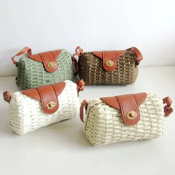 

New retro straw bag thick monofilament small pillow bag hand-woven vacation beach shoulder bag crossbody bags for women