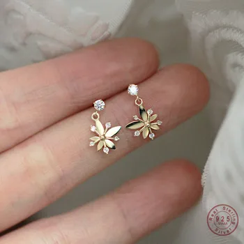 925 Sterling Silver European Style 14k Gold Plating Earrings Women Simple Small Fresh Flower Earrings Exquisite Fashion Jewelry