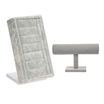 

Bar Bracelet Watch Table Jewelry Organizer Holder Rack Stand Display (Color: Grey) & Velvet Ring Jewellery Earring Box