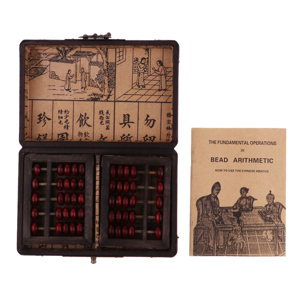 2x Vintage Chinese Wooden Bead Arithmetic Abacus 5 Digits With Storage Box