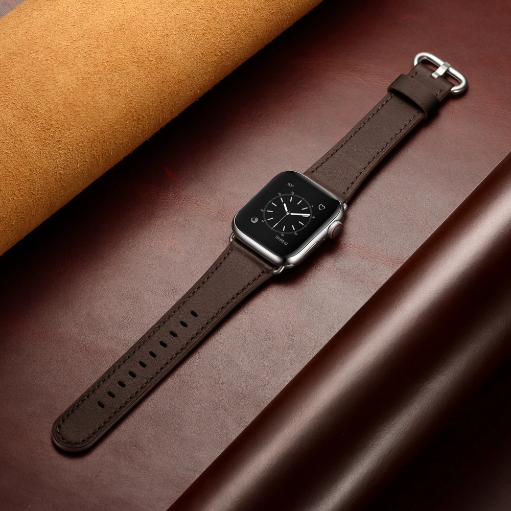 Совместим с Apple Watch series 5 4, ремешок из натуральной кожи 40 мм, 44 мм, ремешок для часов, браслет для iwatch 38 мм, 42 мм, ремешок на запястье