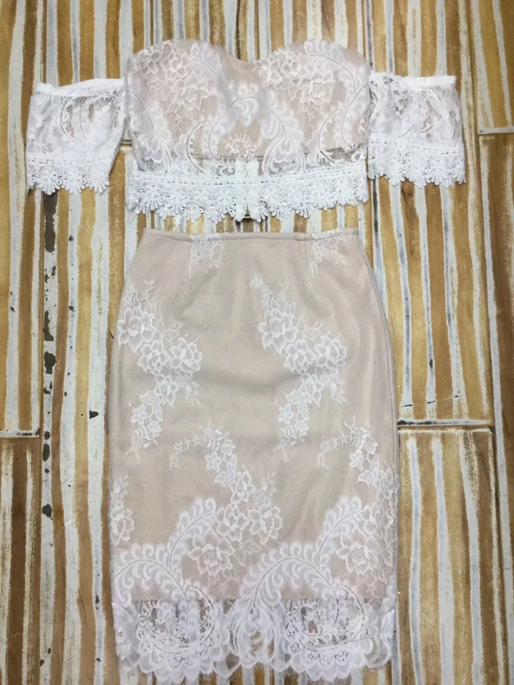 Сексуальное кружевное платье с коротким рукавом и открытыми плечами из двух частей, Бандажное платье из вискозы, дизайнерское модное праздничное платье, Vestido