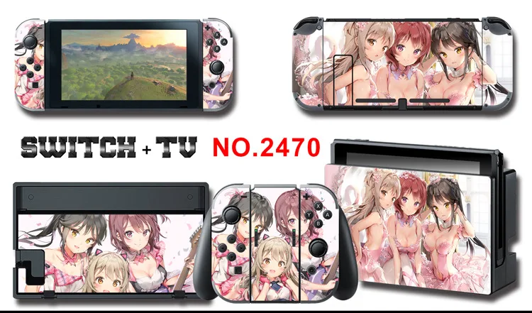 1set New Cute Anime Full Body Sticker for NS Switch Protective Cover Skin Colorful Art for Game Console Joy-Con Controller Decor