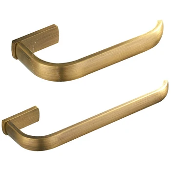 

2Pc Bathroom Accessories Set - Towel Ring and Toilet Roll Holder Antique Brass Wall Mounted, Brushed Bronze